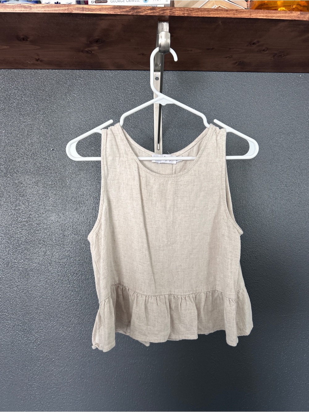 Petal & Pup Light Beige Linen Peplum Tank - Women